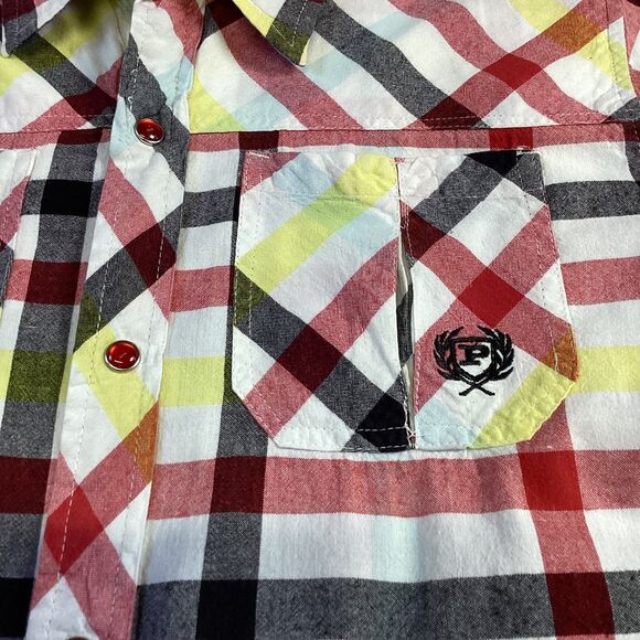 Phat Farm Plaid Button-Up Shirt Youth XL Red Yellow Black Short Sleeve - Picture 3 of 6